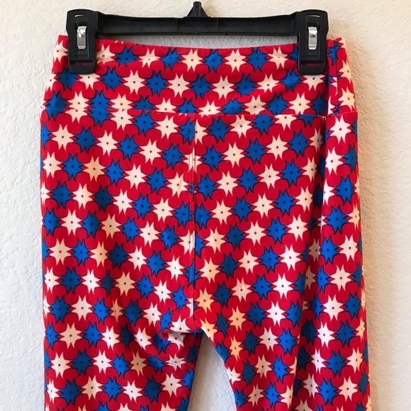 Lularoe Leggings Tights One Size Red White Blue Geo Star - Picture 6 of 10